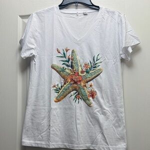 White T-Shirt with Starfish Design